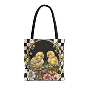 Charming Easter Chicks Canvas Tote Bag with Floral Basket Design