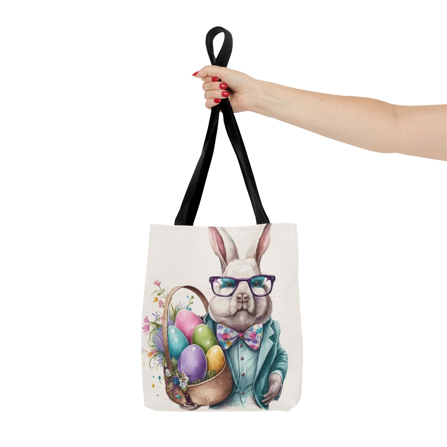 Sophisticated Easter Bunny Tote Bag with Colorful Egg Basket