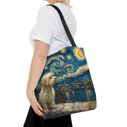 Starry Night Doodle Dog Tote Bag, Artistic Eco-Friendly Shopper