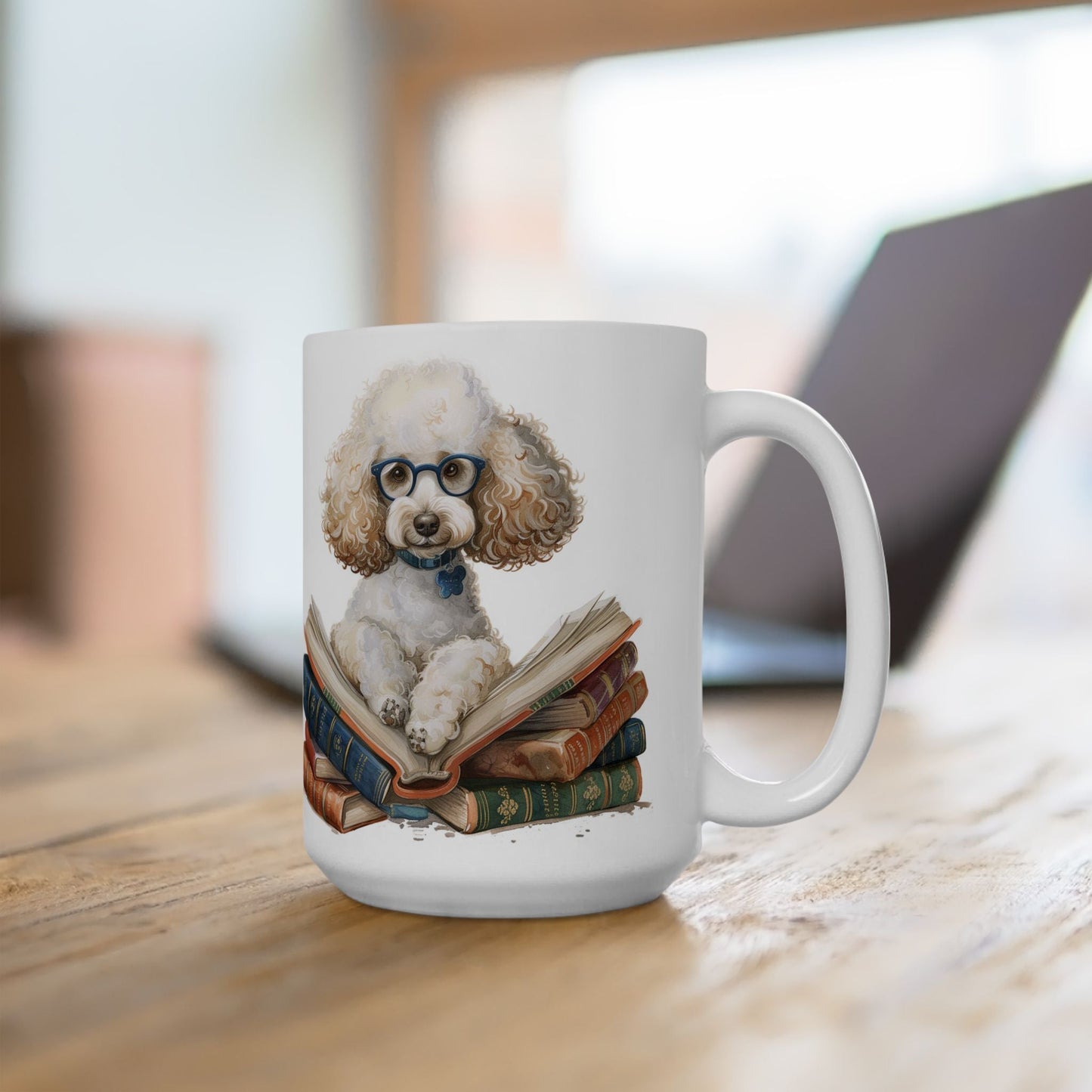 Poodle Bookworm Mug – Adorable Dog Lover Gift for Coffee & Tea Fans