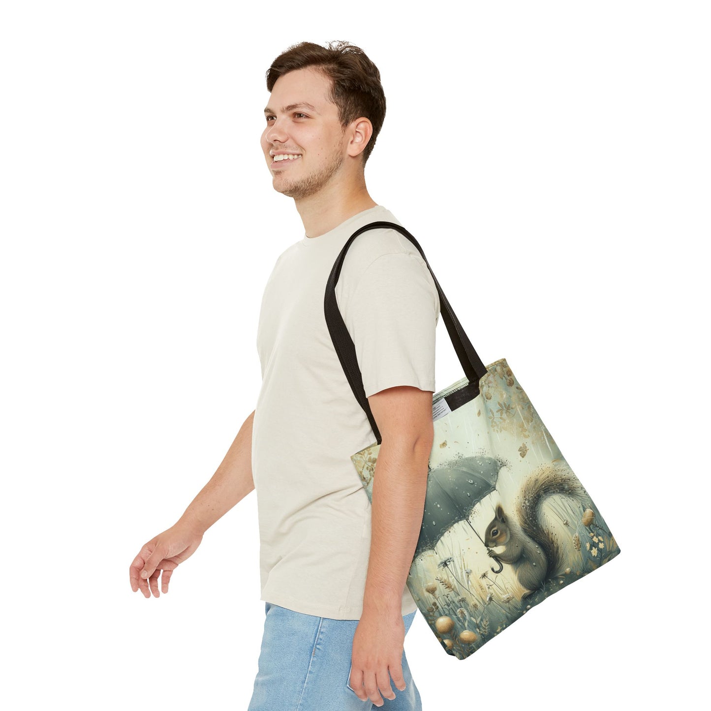 Whimsical Squirrel Tote Bag with Umbrella, Eco-Friendly Canvas Tote