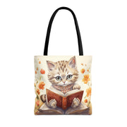 Whimsical Kitty Reader Tote Bag, Adorable Canvas Cat Lover Gift