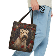 Wheaten Terrier Holiday Floral Canvas Tote Bag, Eco-Friendly Design