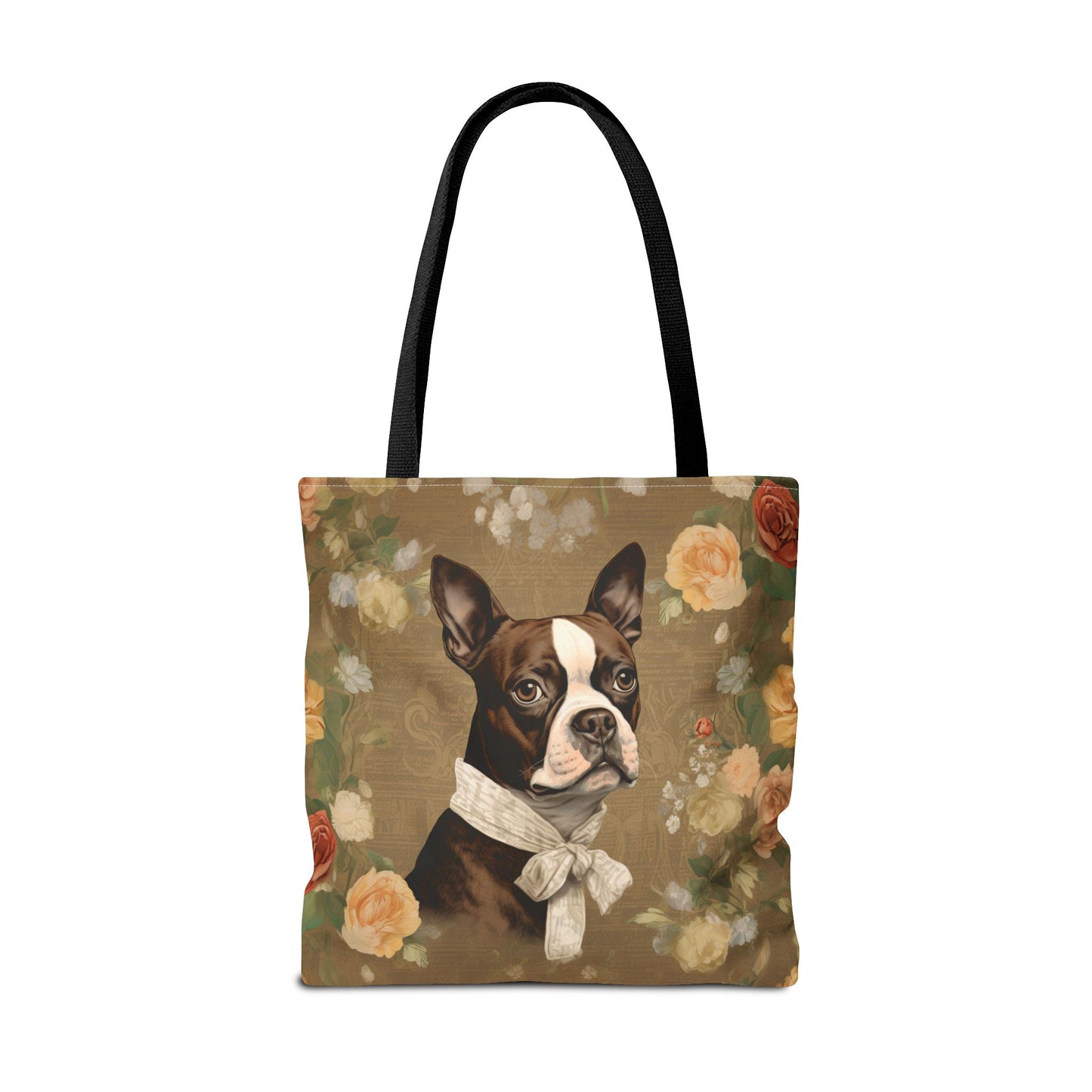 Boston Terrier Floral Canvas Tote Bag, Elegant Gift for Dog Lovers