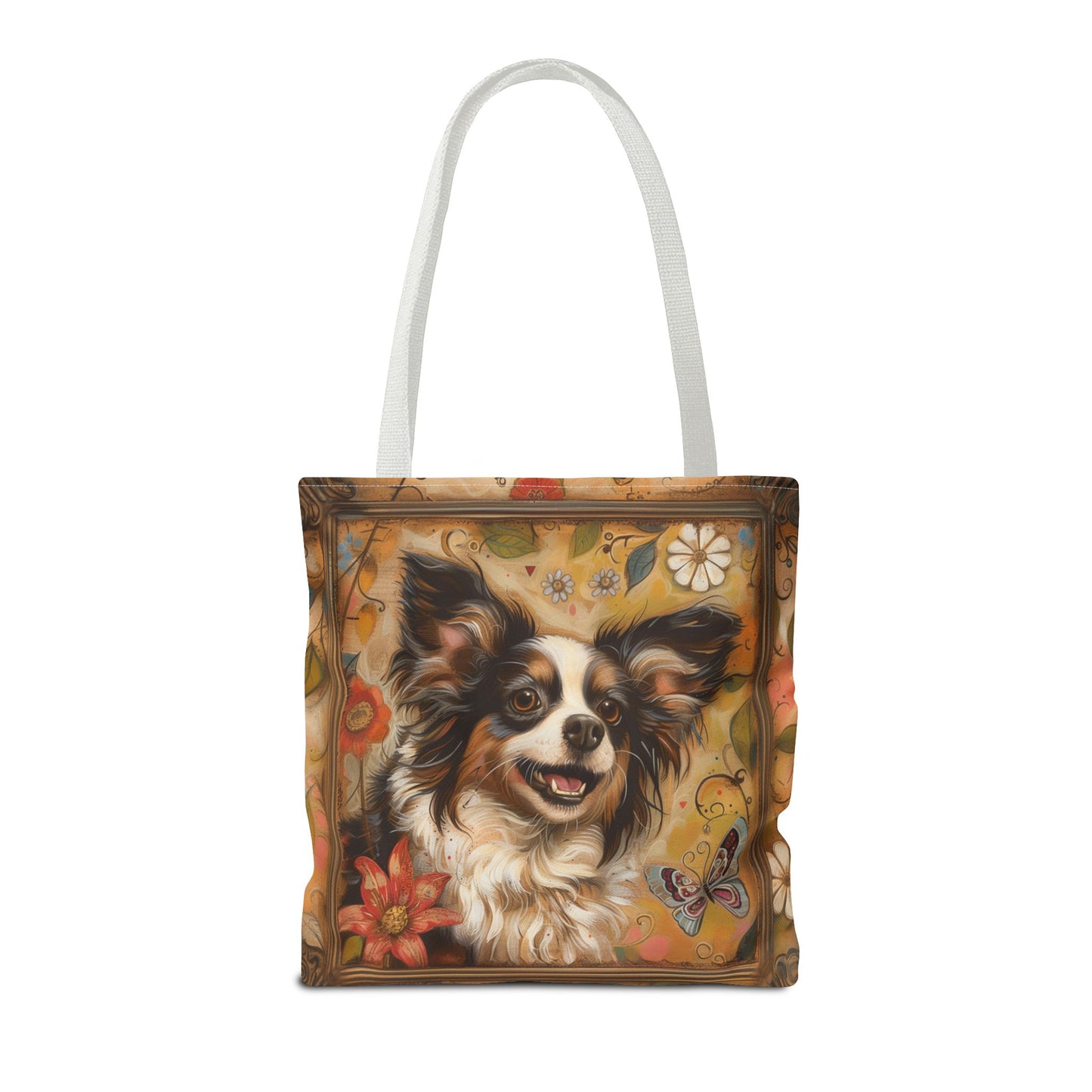 Papillon Butterfly Dreams Tote Bag, Floral Design for Dog Lovers