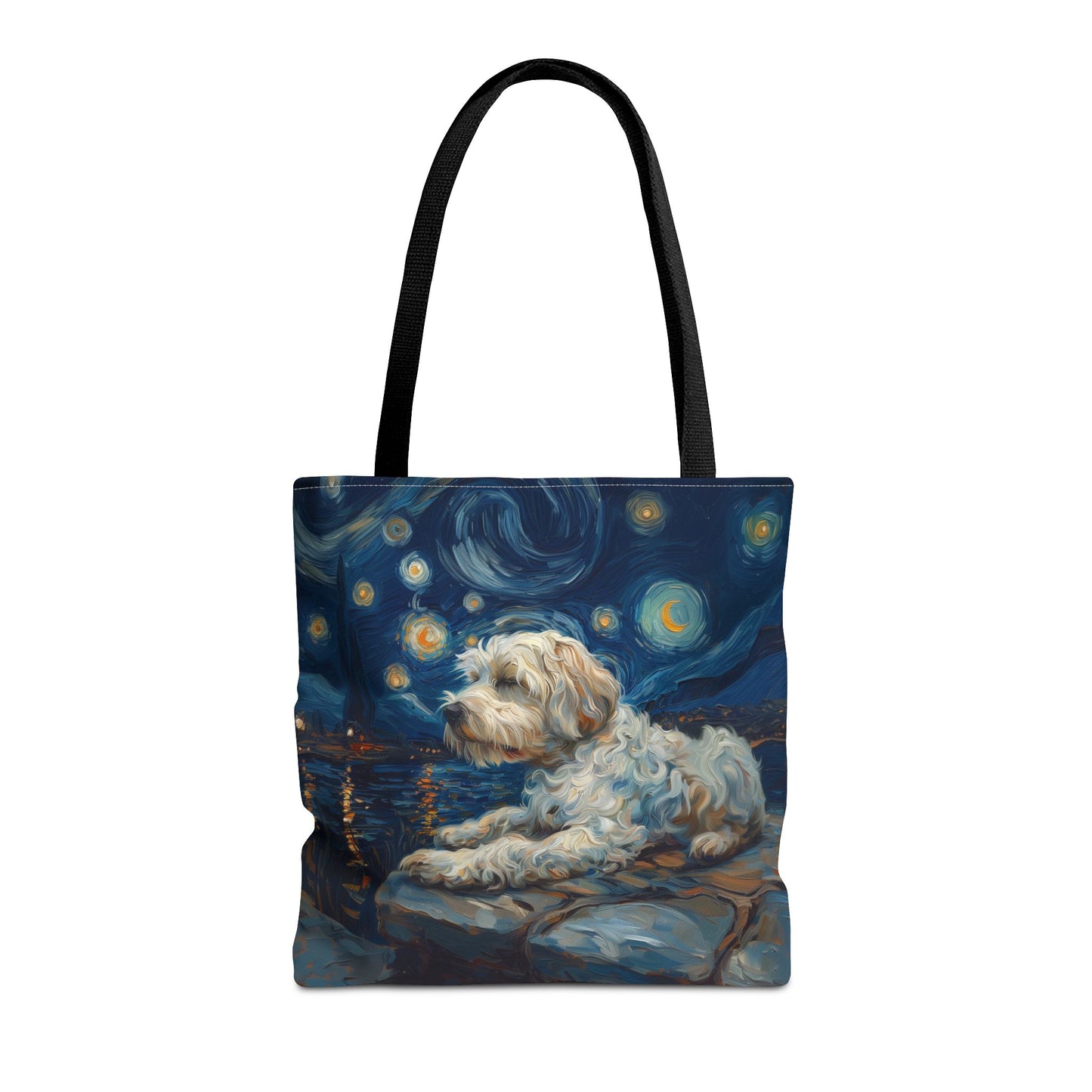 Starry Night Sheepdog Canvas Tote - Artistic Eco-Friendly Bag for Dog Lovers