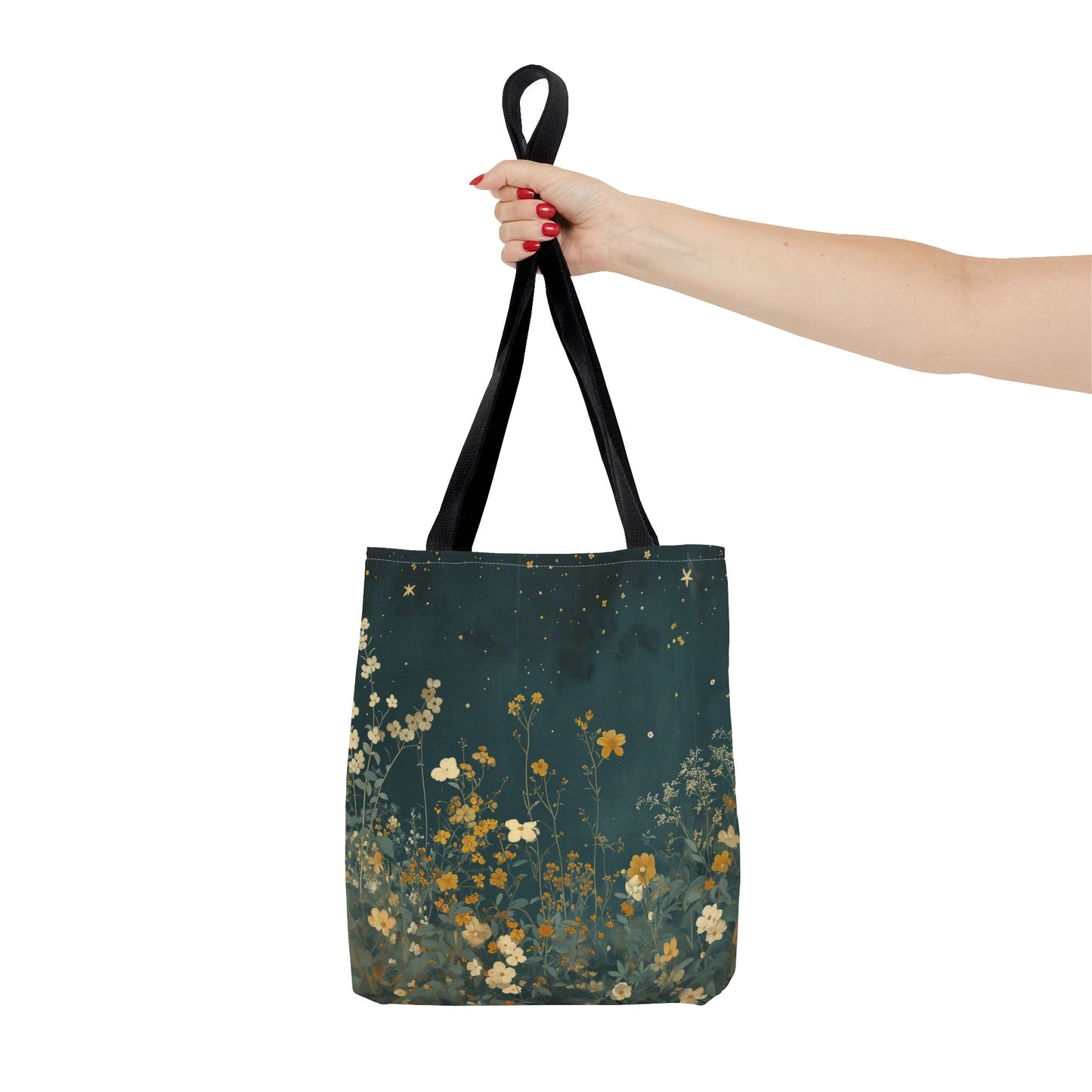 Midnight Floral Starry Canvas Tote Bag, Eco-Friendly Everyday Carry