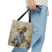 Royal Poodle Canvas Tote Bag, Elegant Floral Design Eco Shopper