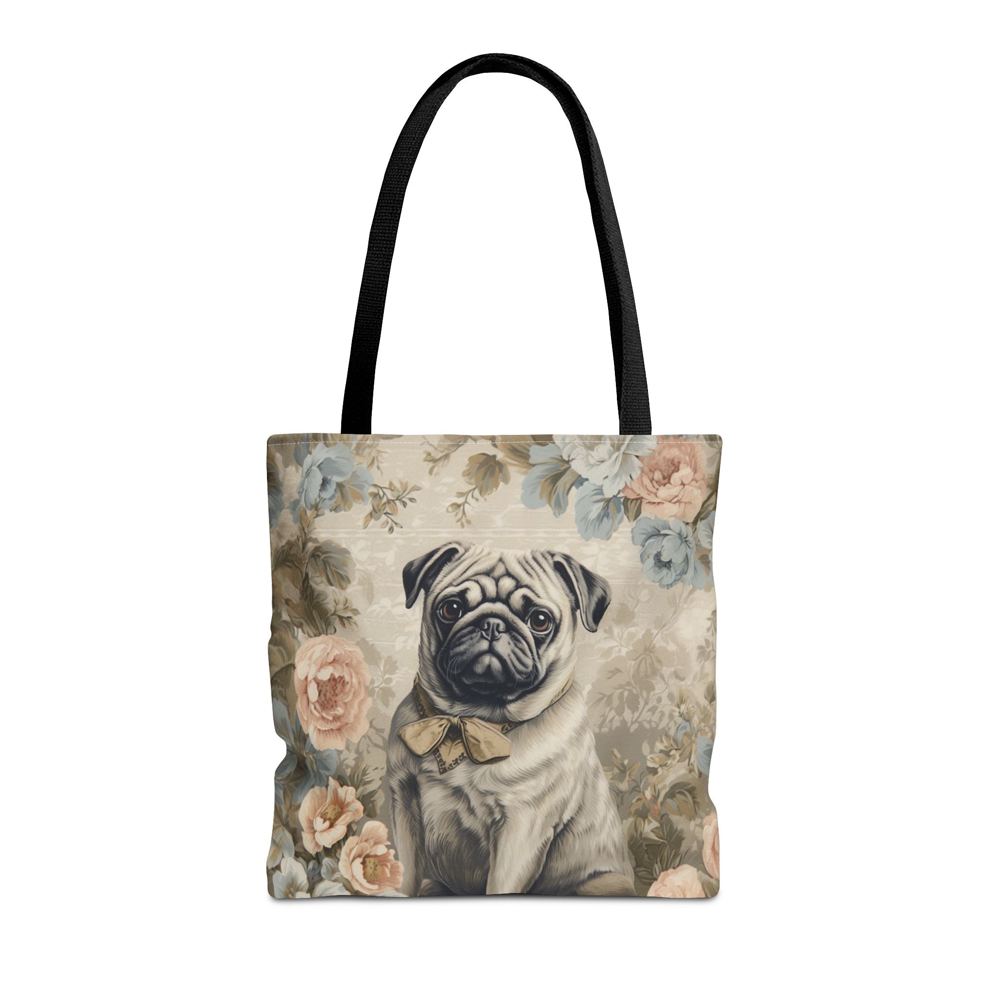 Charming Floral Pug Lover Tote Bag, Canvas Shopping & Gift Bag