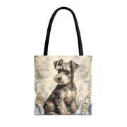 Elegant Miniature Schnauzer Floral Canvas Tote Bag, Perfect Dog Lover Gift