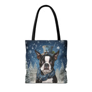 Winter Wonderland Boston Terrier Tote Bag – Festive Eco-Friendly Design