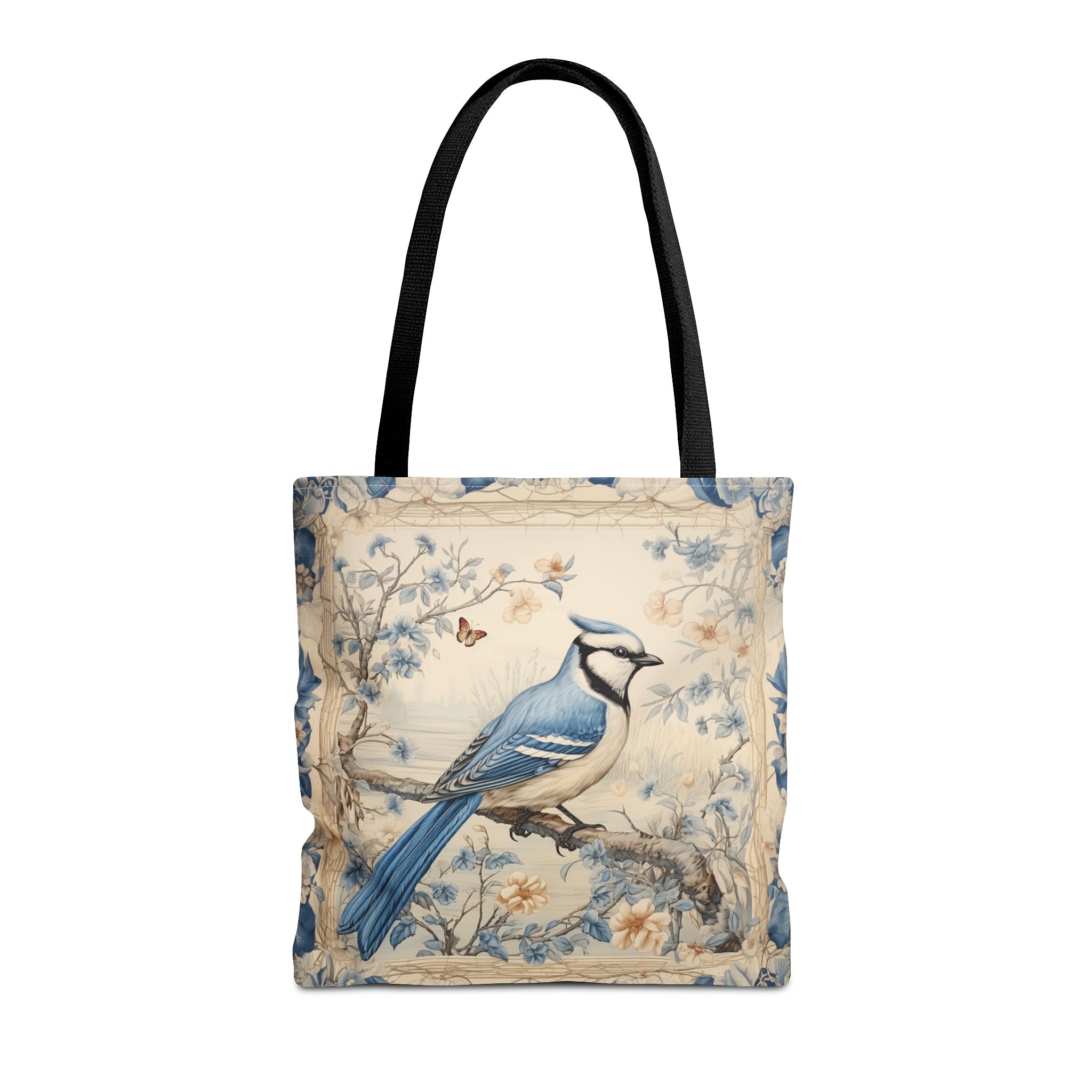 Blue Jay Floral Canvas Tote Bag, Eco-Friendly and Stylish Shopping Bag