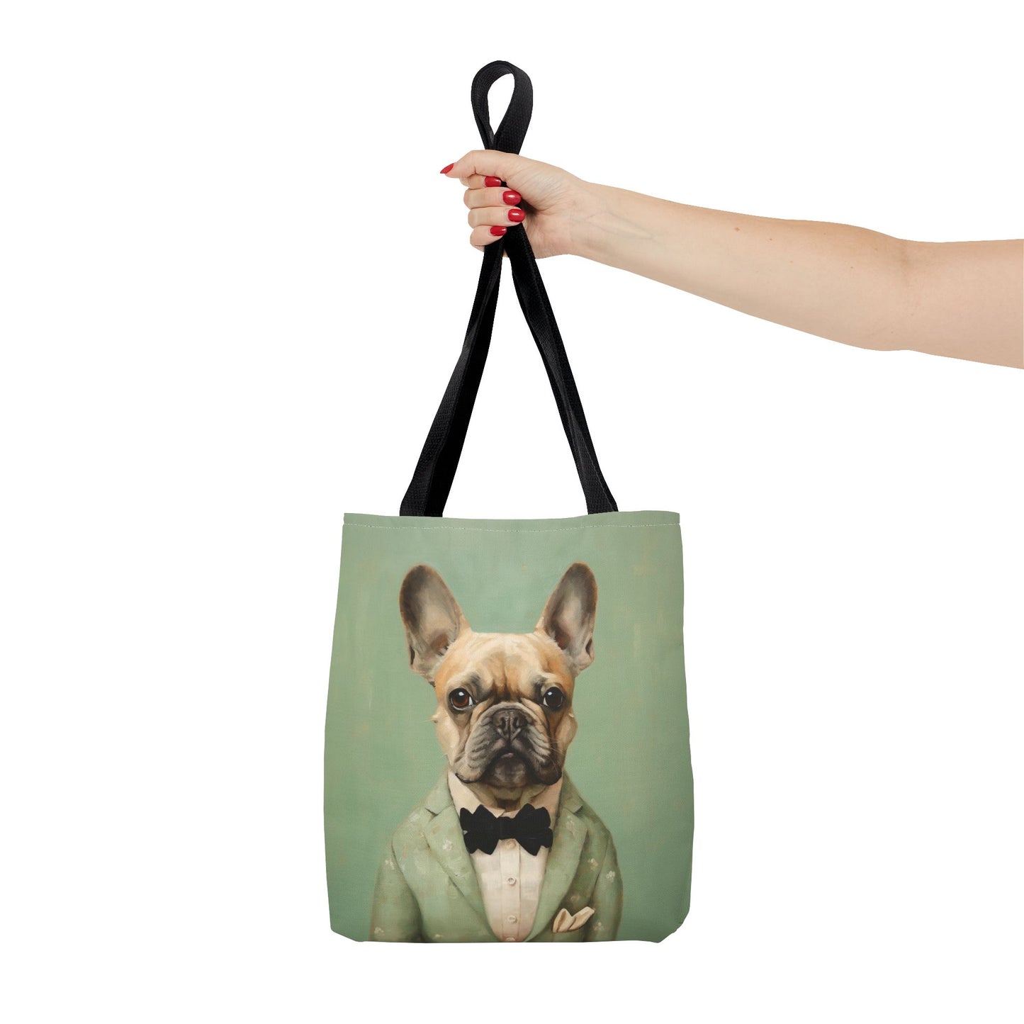 Dapper French Bulldog Tote Bag – Vintage Green, Eco-Friendly Canvas