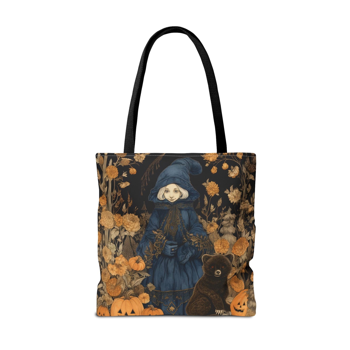 Enchanting Harvest Witch Tote Bag with Autumn Bear Scene