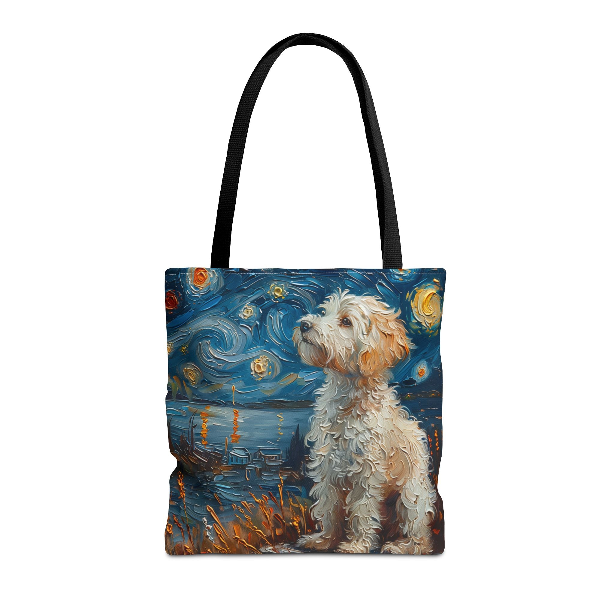 Whimsical Westie Starry Night Tote Bag, Artistic Canvas Shopping Bag