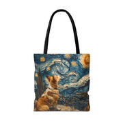 Starry Night Corgi Canvas Tote Bag - Artistic Dog Lover Gift