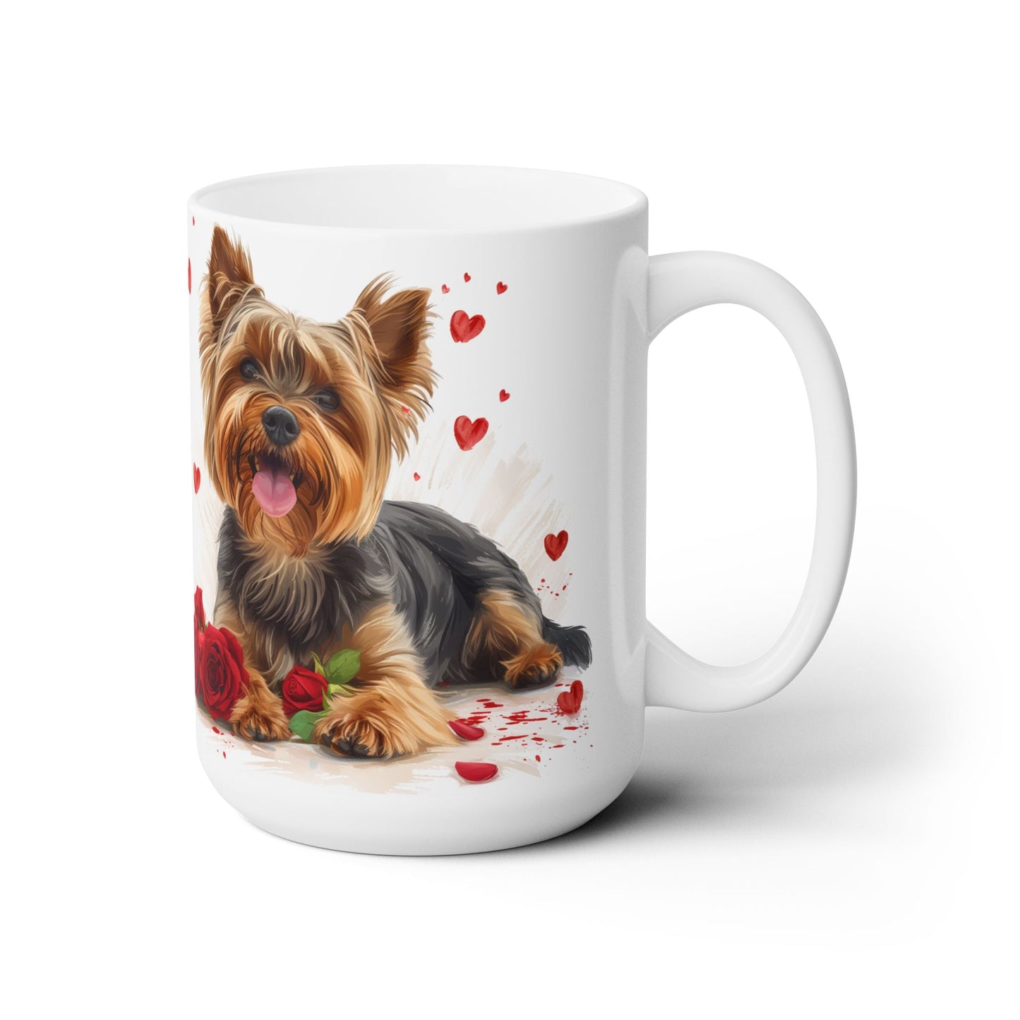 Yorkie Love Mug - Yorkshire Terrier Coffee Cup with Roses and Hearts