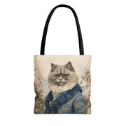 Persian Cat Regal Tote Bag, Floral Vintage Art Eco-Friendly Canvas