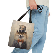 Regal Pomeranian Tote Bag with Floral Accent, Reusable Shopping Bag