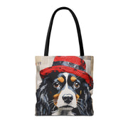 Cavalier Spaniel Tote Bag with Red Hat, Artistic Canvas Design