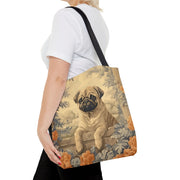 Pug Charm Canvas Tote Bag - Artistic Floral Design for Dog Lovers