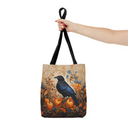 Autumn Raven Pumpkin Canvas Tote Bag, Fall-Inspired Eco-Friendly Bag