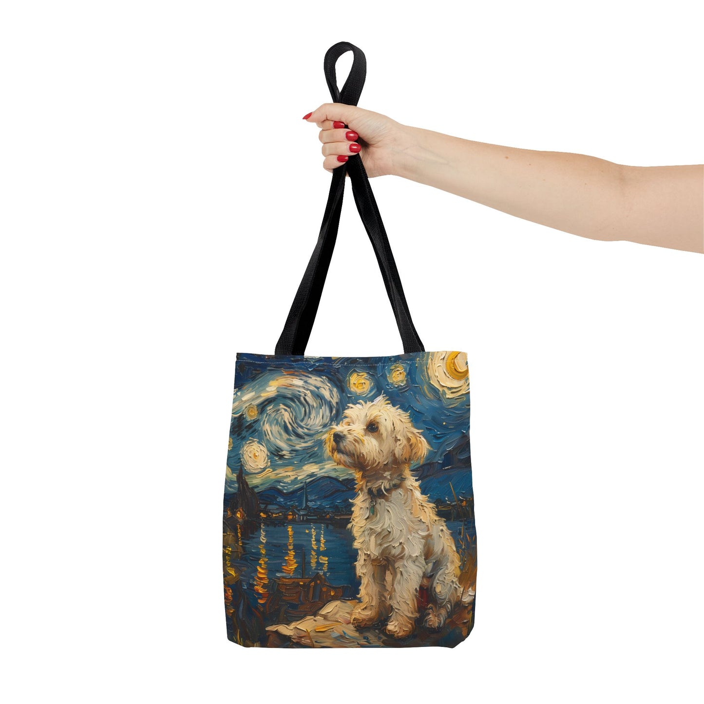 Starry Night Maltese Canvas Tote Bag, Artistic Eco-Friendly Design