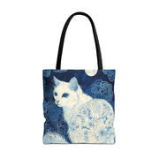 Moonlit Floral Cat Tote Bag, Elegant Canvas for Nature Lovers