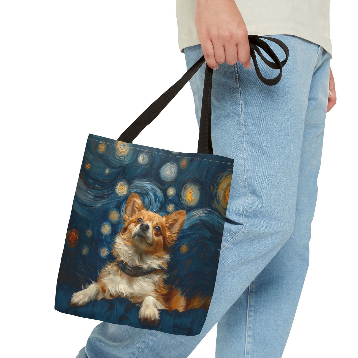 Starry Night Corgi Tote Bag, Artistic Market Bag for Dog Lovers