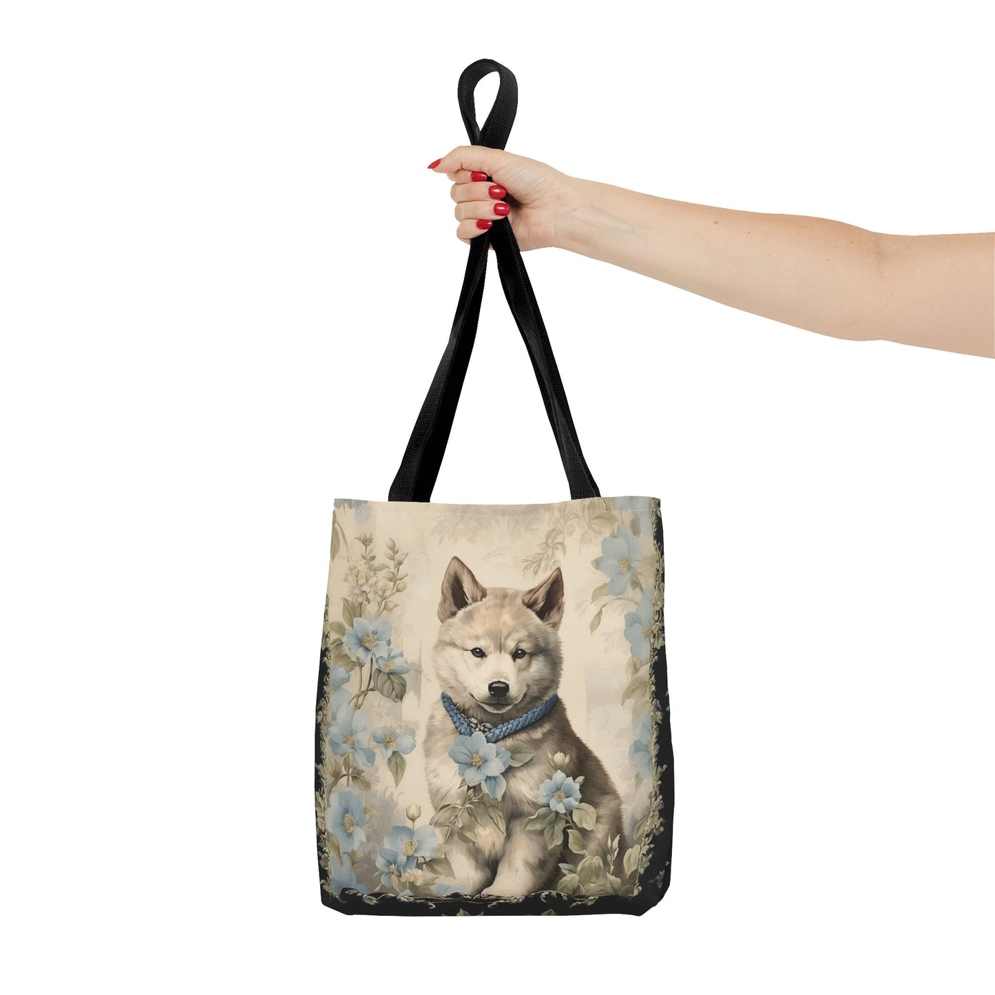 Akita Dreamscape Floral Tote Bag, Eco-Friendly Canvas for Dog Lovers