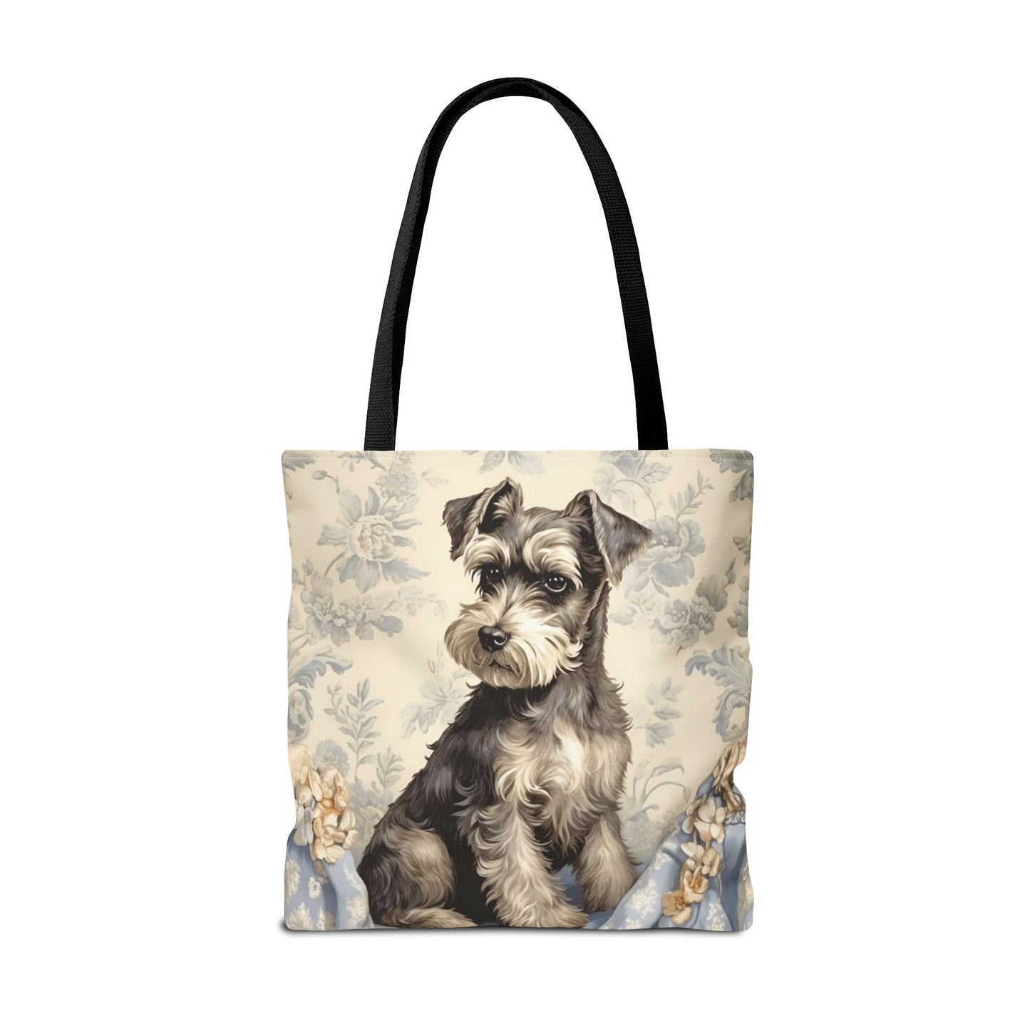 Elegant Miniature Schnauzer Floral Canvas Tote Bag, Perfect Dog Lover Gift