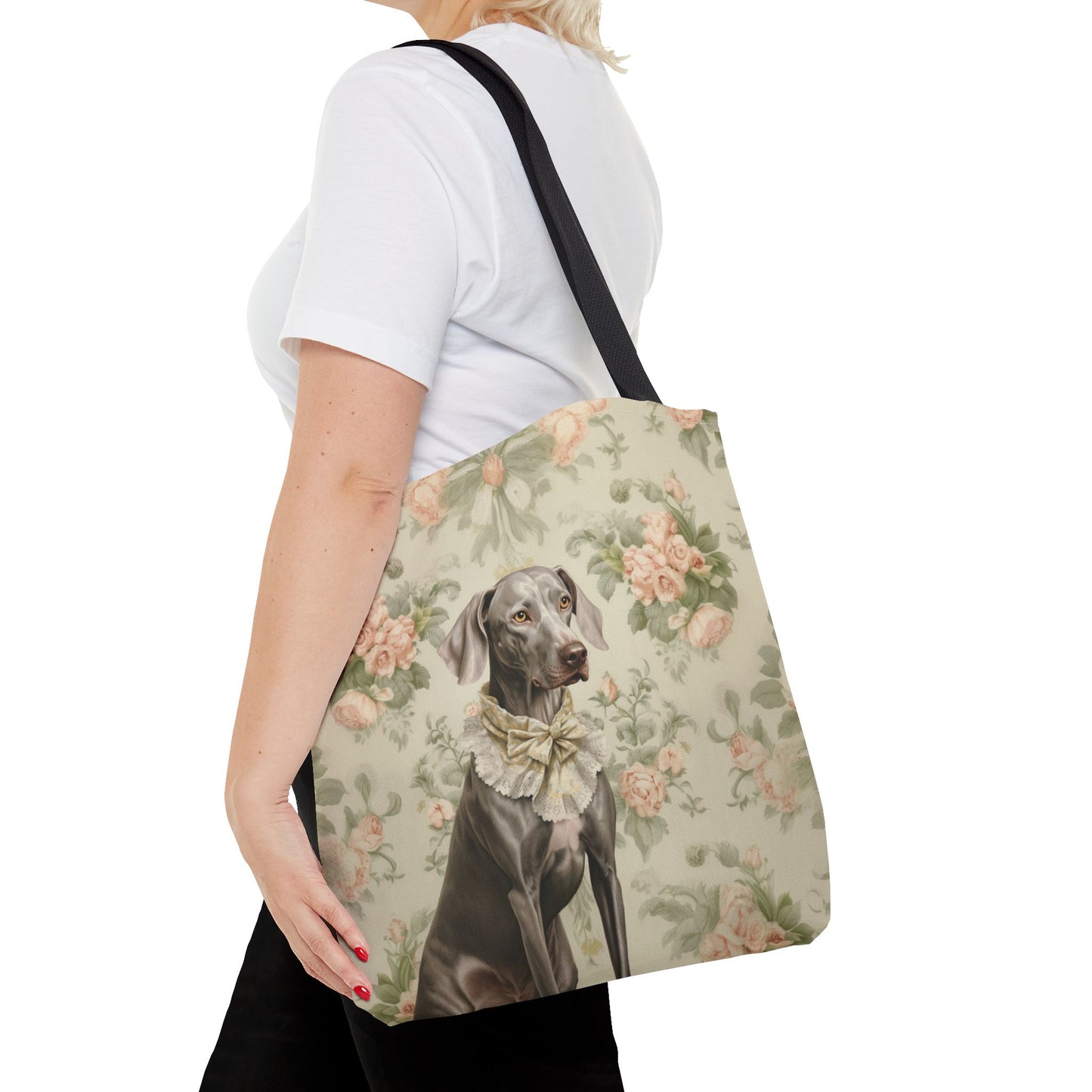 Weimaraner Floral Canvas Tote Bag, Elegant Reusable Shopping Bag