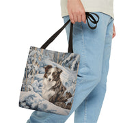 Australian Shepherd Winter Scene Tote Bag, Artistic Eco Canvas for Dog Lovers