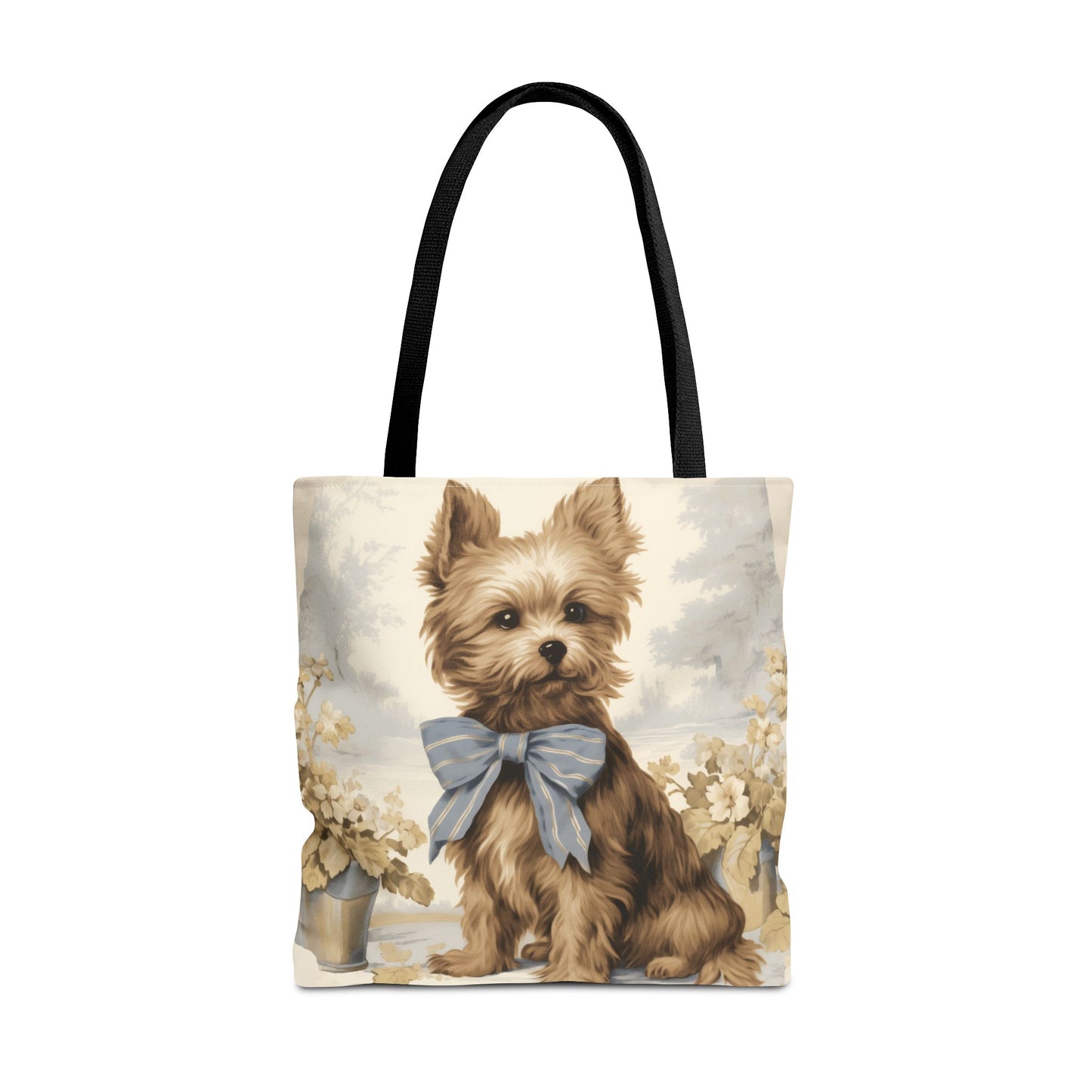 Adorable Yorkshire Terrier Tote Bag, Vintage Floral Design, Dog Lover Gift