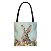 Easter Bunny Floral Tote Bag with Pastel Egg Design