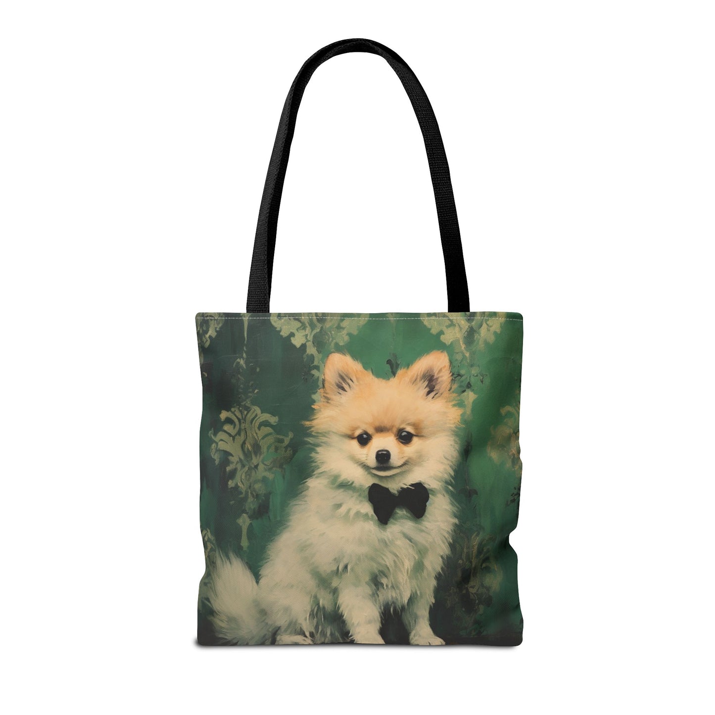 Pomeranian Portrait Tote Bag, Artsy Green Design for Dog Lovers