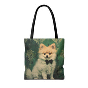 Pomeranian Portrait Tote Bag, Artsy Green Design for Dog Lovers