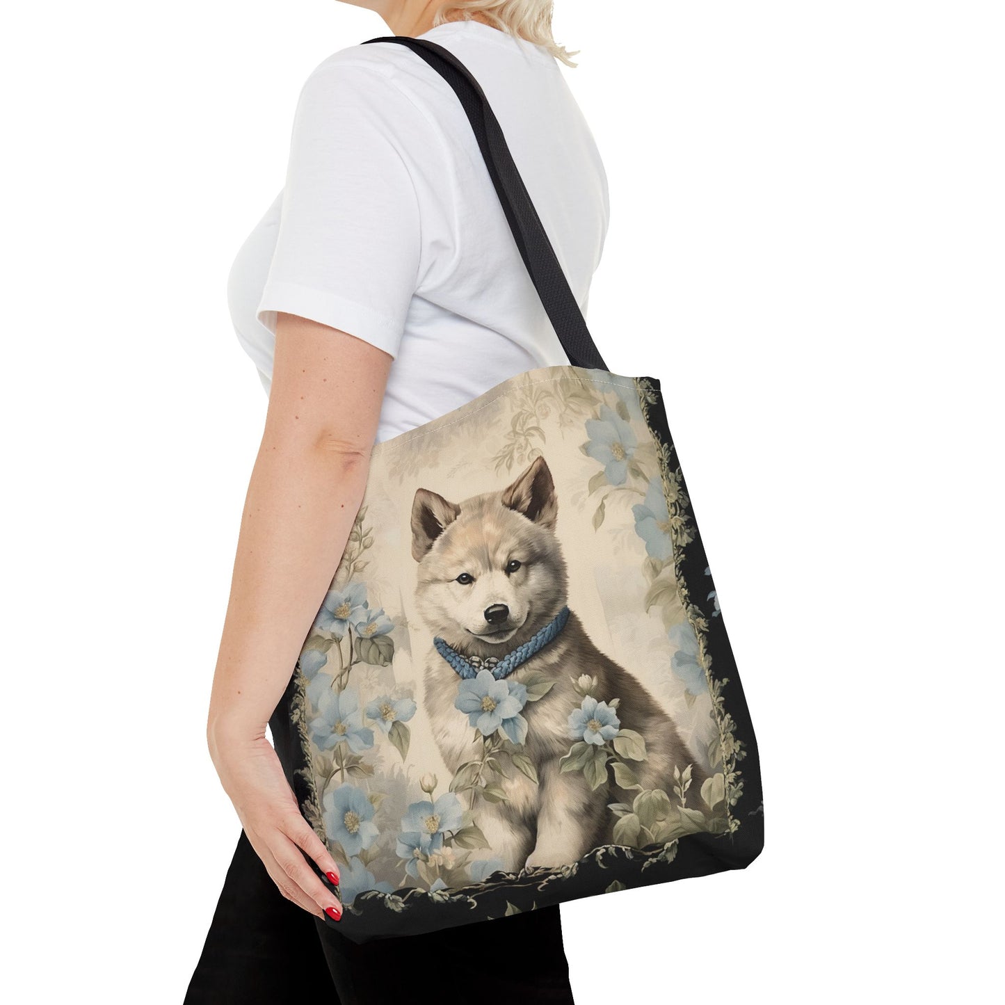 Akita Dreamscape Floral Tote Bag, Eco-Friendly Canvas for Dog Lovers