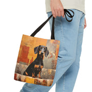 Dachshund Cityscape Canvas Tote Bag, Stylish and Eco-Friendly Design