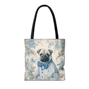 Charming Blue Pug Tote Bag | Floral Canvas Accessory for Dog Lovers