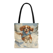 Winter Cavalier King Charles Spaniel Tote Bag, Snowy Dog Lover Canvas Gift