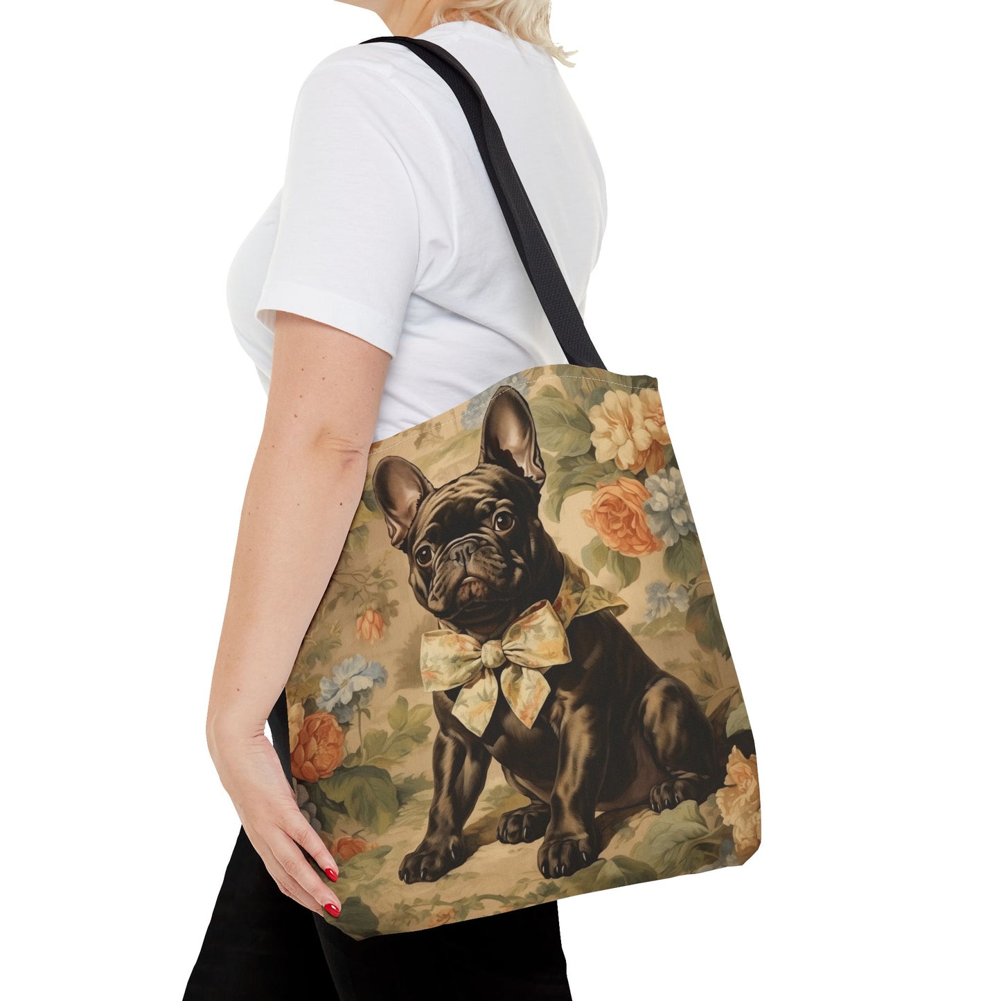 Charming Brindle Frenchie Floral Tote Bag, Eco-Friendly Dog Lover Gift