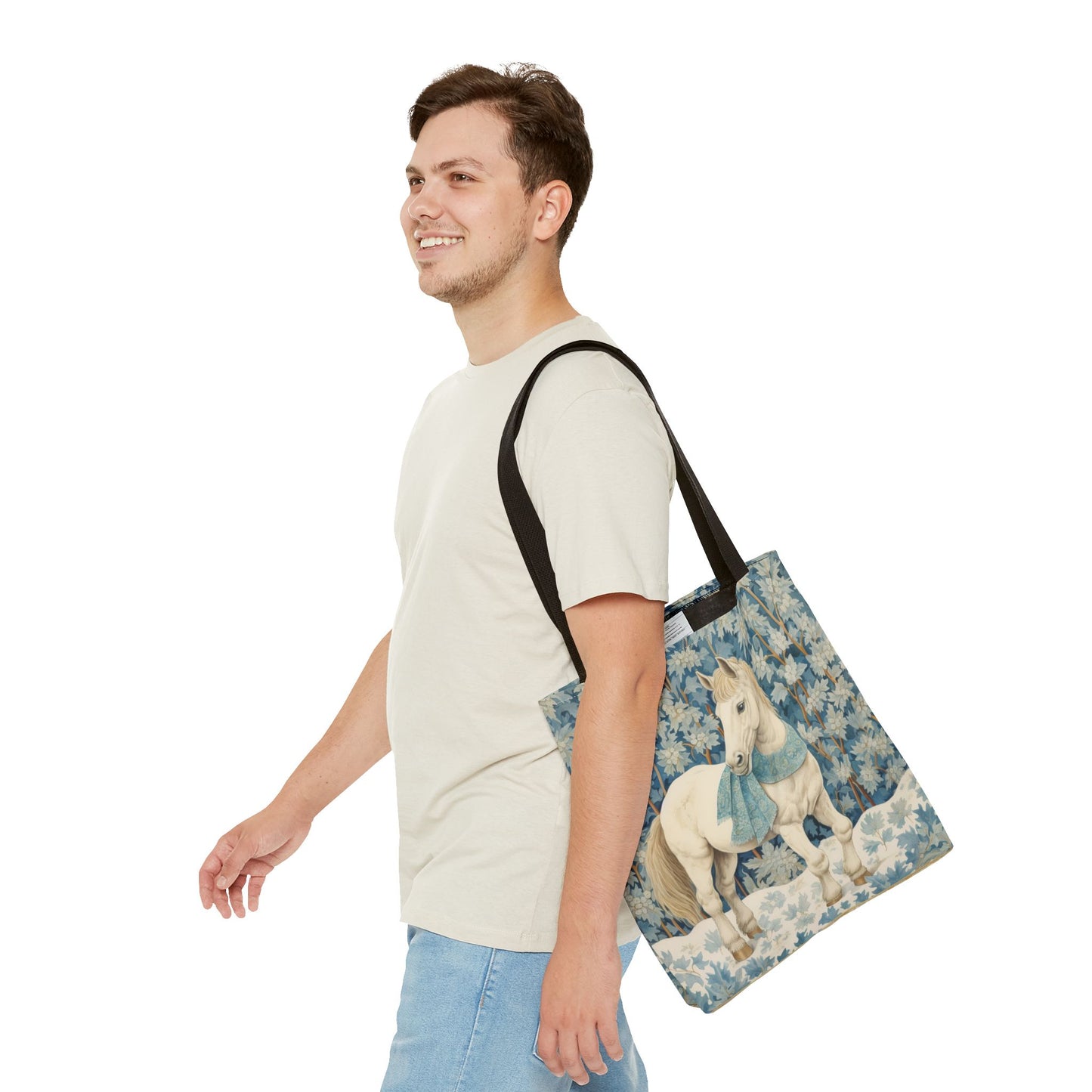 Elegant Winter Horse Tote Bag, Floral Design with Scarf Accent