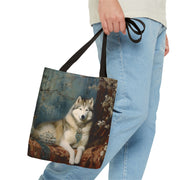 Siberian Husky Elegance Tote Bag, Vintage Floral Shopping Canvas