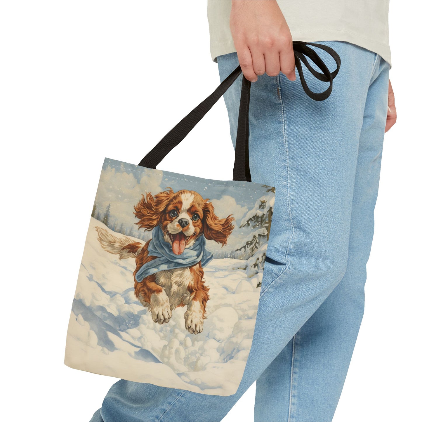 Winter Cavalier King Charles Spaniel Tote Bag, Snowy Dog Lover Canvas Gift