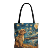 Golden Spaniel Starry Night Fan Tote, Artistic Pet Lover Gift