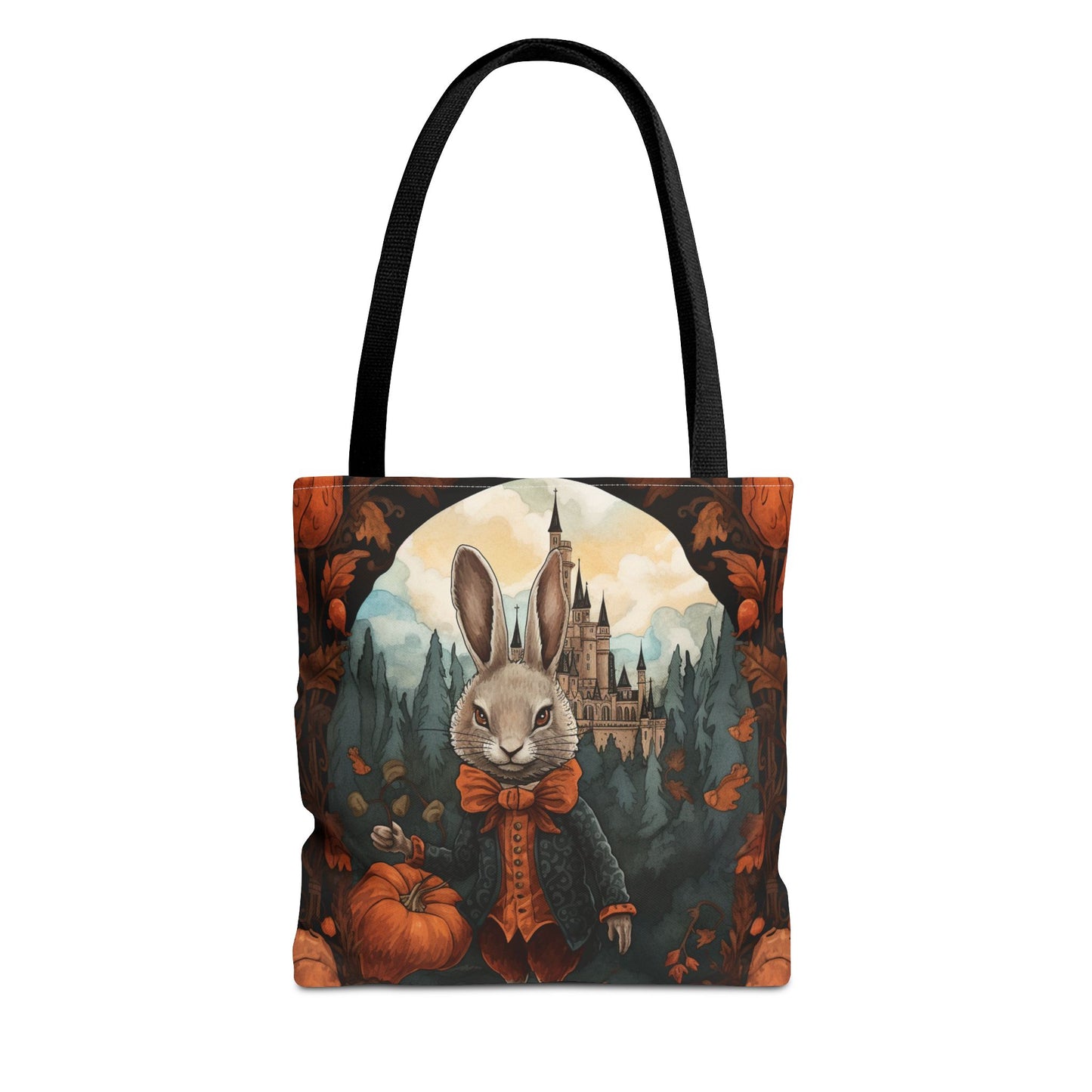 Whimsical Rabbit Castle Tote Bag, Autumn Harvest Design Canvas Bag