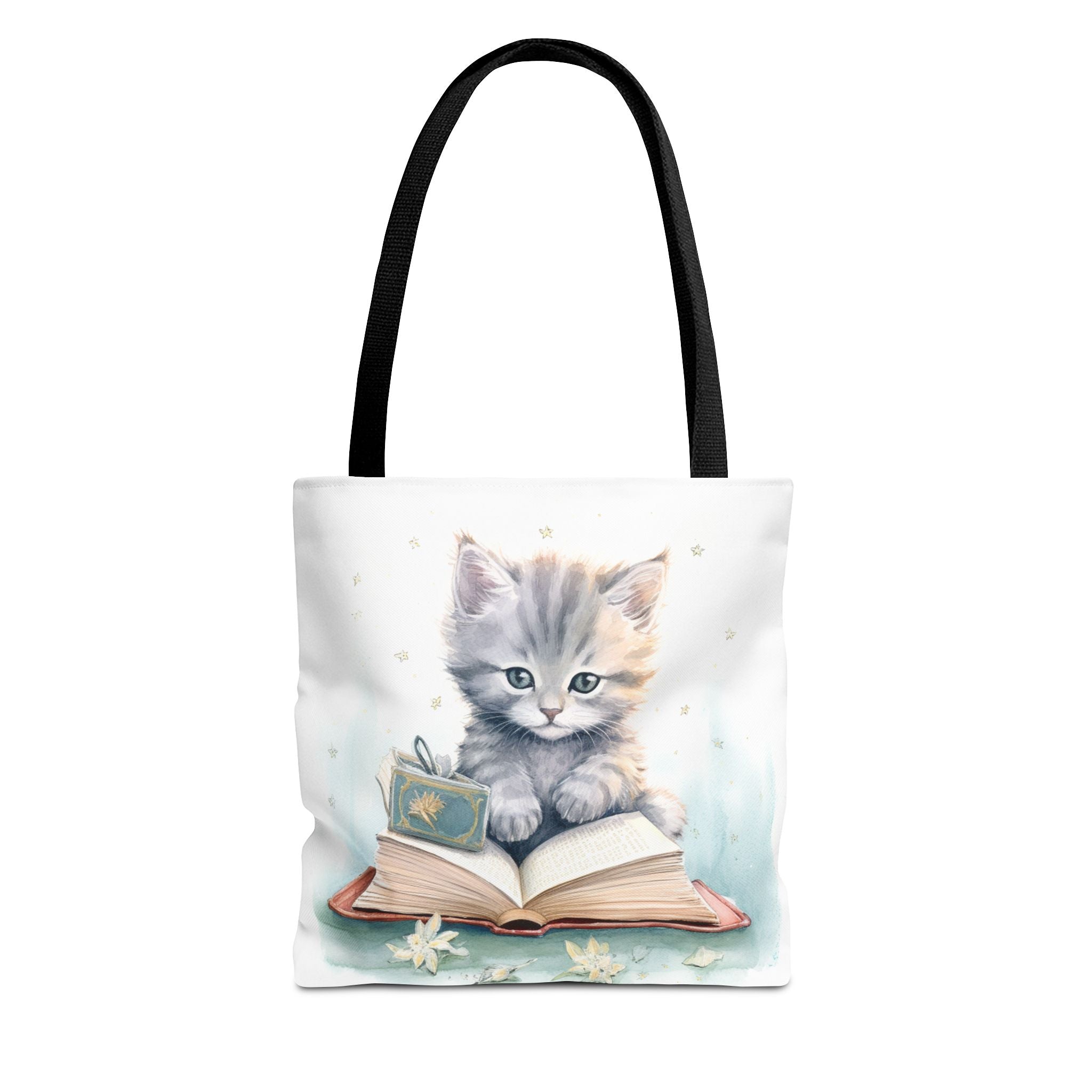 Adorable Kitten Reading Canvas Tote Bag, Eco-Friendly Gift Idea