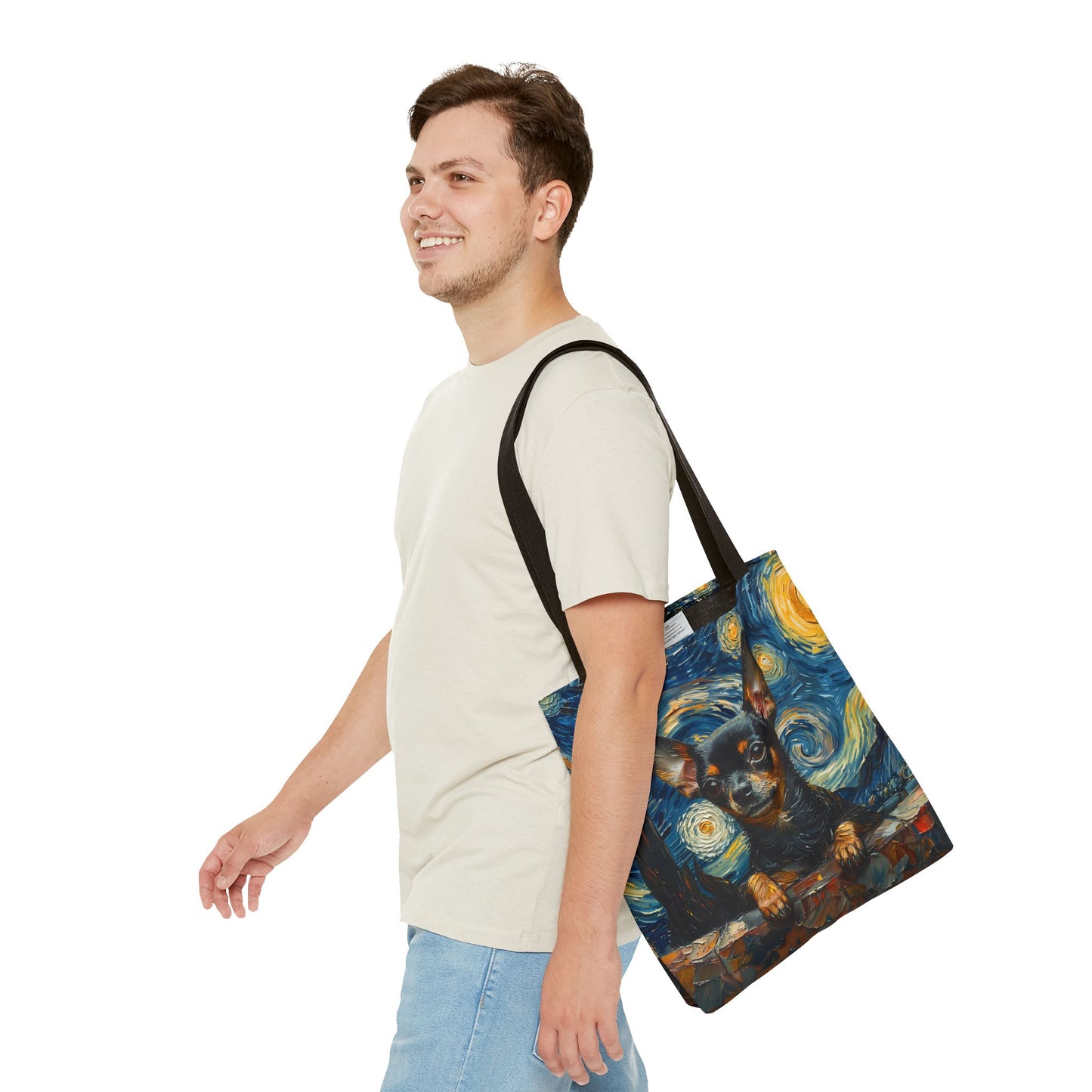 Starry Night Chihuahua Art Tote Bag, Eco-Friendly Canvas for Dog Lovers