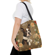 Boston Terrier Floral Canvas Tote Bag, Elegant Gift for Dog Lovers